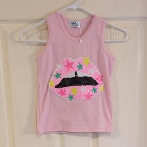Lola + The Boys Pink Sequin Lips Tank Top Girls Size 4/5 EUC